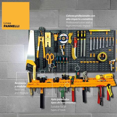 Art Plast Kit due pannelli per attrezzi 50x50 cm completi di due mensole e 50 ganci assortiti, in plastica, nero/arancione
