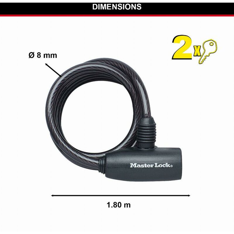 Câble antivol torsadé s avec clé nº 8126eurdpro noir Master Lock