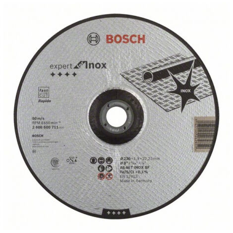 Bosch – Disque à tronçonner 230mm – Épaisseur 1,9mm – Oxyde d'aluminium premium pour acier inoxydable – Coupe nette sans bavures - 2608600711