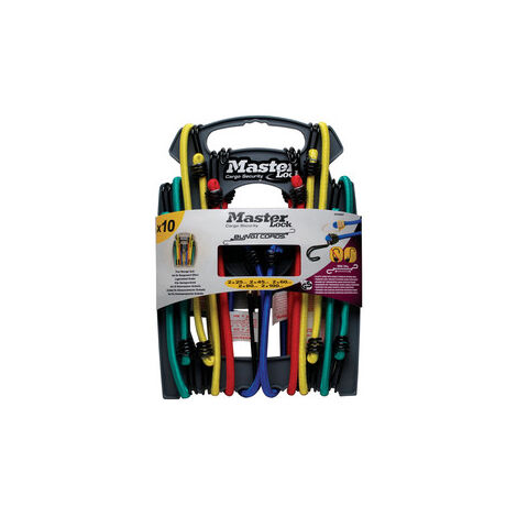 Master Lock – Tendeur sandow 80 cm x 18 mm – Caoutchouc et nylon – Capacité d'arrimage 40 kg – Crochets inversés pour sécurité accrue - S154712 (1/10)