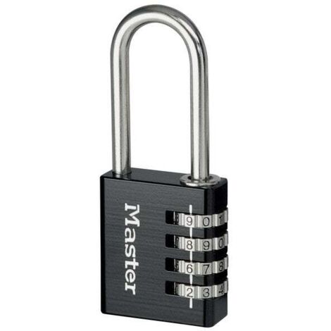Master Lock – Cadenas à combinaison programmable noir 40mm – Corps en aluminium massif – Anse en acier chromé 6mm – Sécurité 10 000 combinaisons