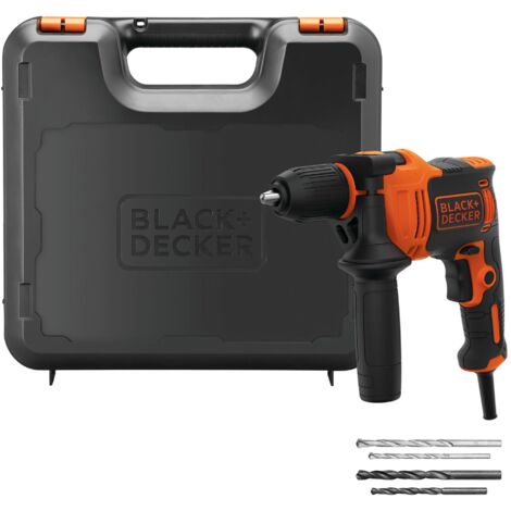 Black&Decker – Perceuse à percussion filaire 710W – Cadence de percussion 47 600 cps/min – Mandrin 13 mm sans clé – Coffret avec 4 forets inclus