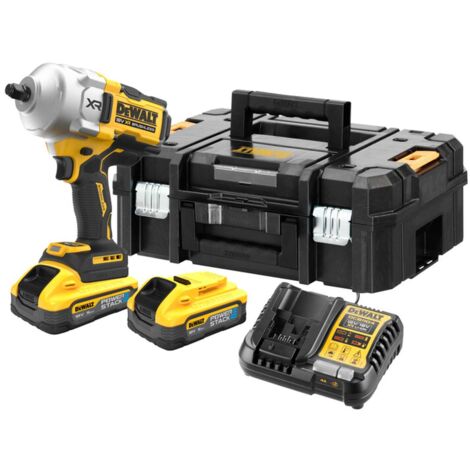Dewalt – Clé à chocs sans fil 18V – Couple max 1632Nm – 2 batteries POWERSTACK 5Ah – Moteur sans balais pour efficacité accrue