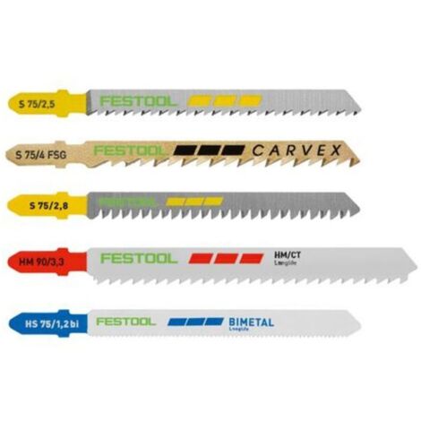 Festool – Jeu de lames de scie sauteuse 21 pièces – 5 lames bois, 1 lame plastique, 5 lames métal – Longueur 75-90mm – Bimétal et HCS