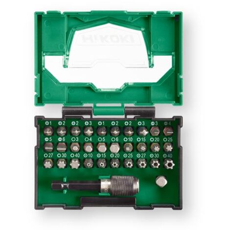 Hikoki – Coffret d'embouts de vissage 32 pièces – 7 embouts Torx, 4 embouts Phillips, 4 embouts Pozidriv – Porte-embout magnétique rapide - 32tlg