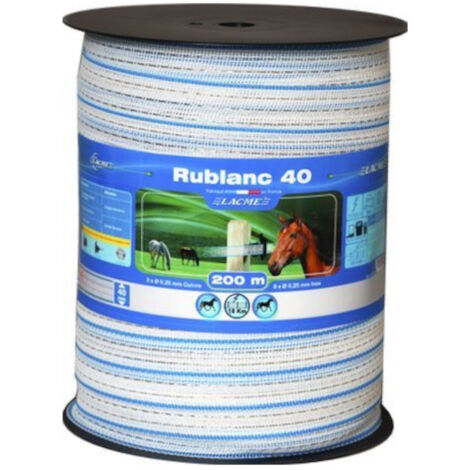 Lacme – Ruban conducteur 200m – 10 conducteurs inox Ø 0.25mm – Support plastique renforcé Ø 0.50mm – Largeur 40mm pour clôtures efficaces