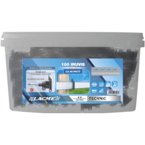 Lacme – Seau de 100 isolateurs à clip pour ruban jusqu'à 40 mm – Tampon bloqueur anti-usure – Vis à technologie HPX – 657006
