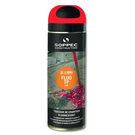 Soppec – Traceur de chantier 141513 – Aérosol 650 ml – Marquage rouge haute visibilité – Séchage rapide 10 min – Pour béton et bitume - 141513O