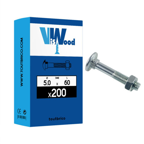 Boulon VISWOOD Tête ronde collet caré - AZ 4.8 - Ø5 x 60 mm - Boite de 200 - 5015060
