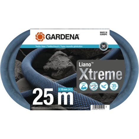 GARDENA Liano™Xtreme 19mm (3/4"), 25m. Kit complet. Tuyau d'arrosage. Léger et très résistant. 19 mm. Pression de rupture 35 bar. Tuyau textile. (18482-20)