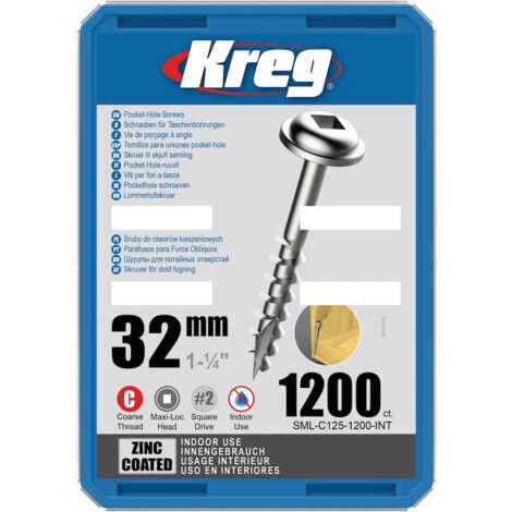Vis à trous de poche 32 mm Revêtu de Zinc Maxi-Loc, Filetage épai, 1200 - KREG - SML-C125-1200-INT (1/3)