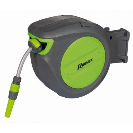 Ribimex – Enrouleur tuyau arrosage automatique 20m – PVC diamètre 12,5mm – Fixation murale rotative 180° – Raccord rapide 20x27