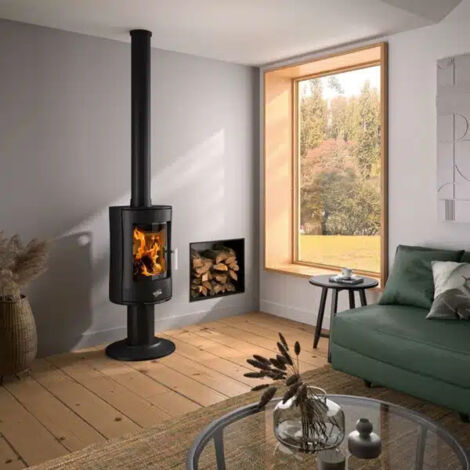 Godin – Poêle à bois Mazamet 8,5 kW – Longueur bûches 33 cm – Rendement 76,6 % – Évacuation arrière – 388145ANTH