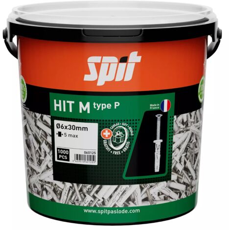 Spit – Cheville à frapper pour tout type de support – Charge maximale 35kg – Longueur 32mm – Seau de 1000 pièces – 60125