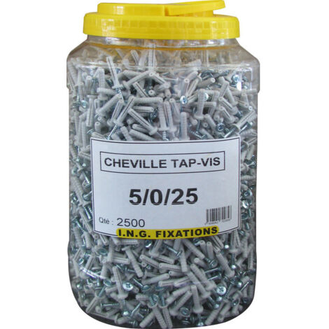 Ing Fixation – Cheville à frapper 100% nylon – Ø 5 x 25 mm – Pour béton armé – Seau de 2500 unités – Charge maximale élevée