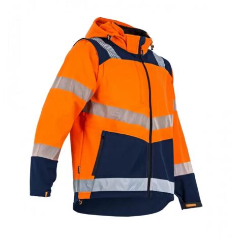 LMA – Veste haute-visibilité softshell 3 couches – Imperméable 5000 mm – Respirabilité 800g/m²/24h – Orange fluo/marine – Taille T6 XXL