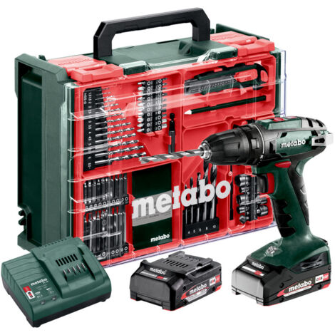 Metabo – Perceuse-visseuse sans fil 18V avec 2 batteries 2.0Ah – Couple 48Nm – Mandrin à serrage rapide – Coffret 74 accessoires