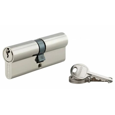 Thirard – Cylindre de serrure double entrée SA 40x40mm – Anti-arrachement – 5 goupilles – 3 clés en acier nickelé – Laiton nickelé (1/4)