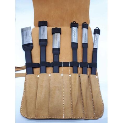 Trousse de 6 ciseaux de charpentier 50-20mm – Acier chrome vanadium réaffûtable – Pochette cuir pleine fleur – 115T6 – Emile Peyron