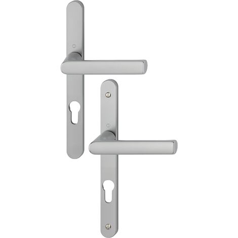 Ensemble poignées pour portes-fenêtres Hamburg plaque étroite - Carré de 7 - Entraxe 70 mm - Epaisseur 78-87 - Alu aspect inox - HOPPE - 12004169 (1/2)