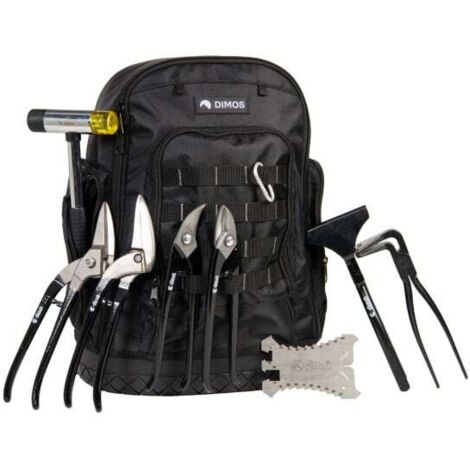 Dimos – Sac à dos spécial zingueur avec 8 outils – Sac multi poches léger et robuste – Mousqueton d'ancrage – SKU 980322