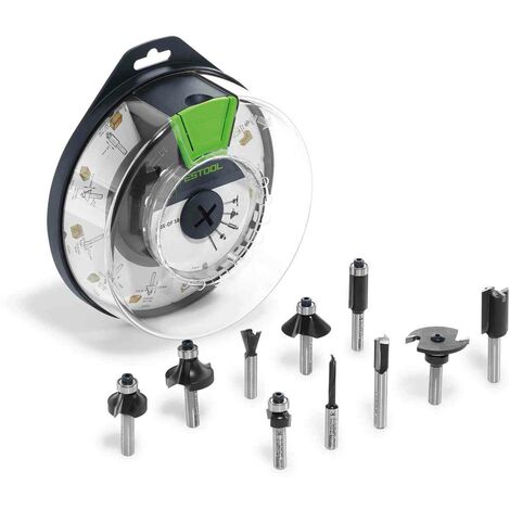 Festool – Boîte de fraises pour défonceuse 10 pièces – Carbure de tungstène – Tige 8 mm – Coupe nette sans éclat – 498979