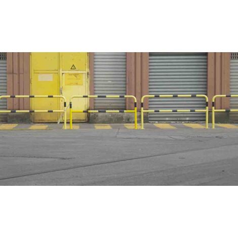 Mw Tools – Barrière de sécurité en acier jaune/noir – 2 m de large – Fixation par platine – Conforme aux normes françaises