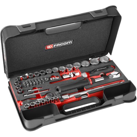 Facom – Coffret cliquet et douilles 60 pièces – 1/2" et 1/4" – Tête à douille 6 pans – Pour usage intensif et professionnel