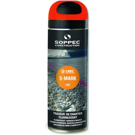 Soppec – Traceur de chantier fluorescent 650ml – Durée de marquage 6 mois – Bonne adhérence sur béton, bitume, herbe – Séchage rapide 10 min
