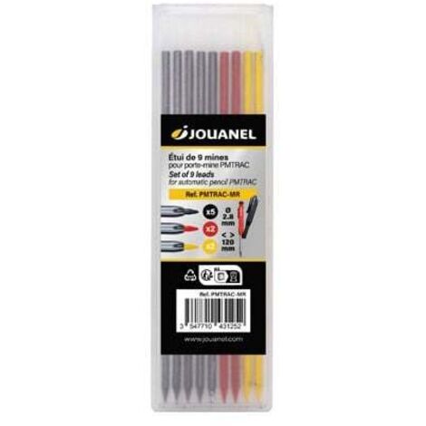 JOUANEL - Etui de 9 mines de rechange pour porte-mine (5 graphites, 2 rouges et 2 jaunes) - PMTRAC-MR (1/3)