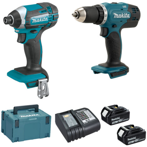 Makita – Pack de 2 outils électroportatifs 18V – Perceuse DDF453 avec couple 165Nm – Visseuse DTD152 pour perçage jusqu'à 13mm – 2 batteries 3Ah - DLX2141JX2