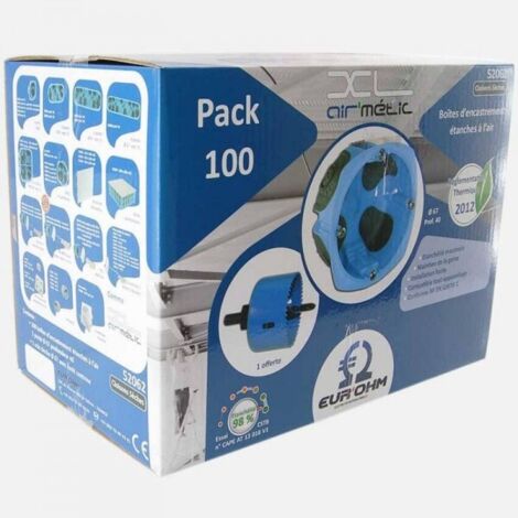 Eur Ohm – Lot de 100 boîtes d'encastrement mural 40mm – Plastique résistant au feu 850°C – Installation rapide – Compatible tous appareillages (1/7)