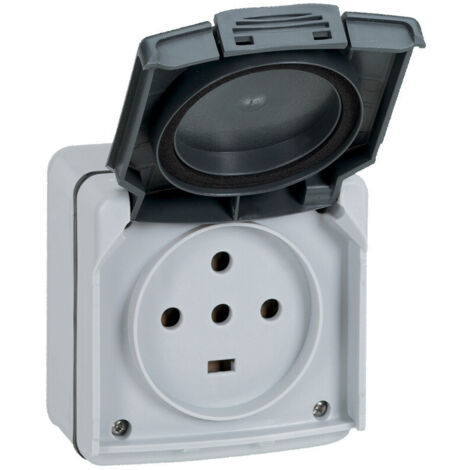 Legrand – Prise de courant 3P+N+T étanche IP55 – Montage en saillie – Intensité 20A – Pour chantiers humides – Thermoplastique gris (1/5)