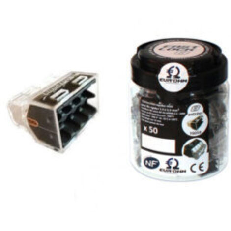 Bornes de connexion rapide pour fil électrique FastLock Gris - 8 entrées - pot de 50pcs
