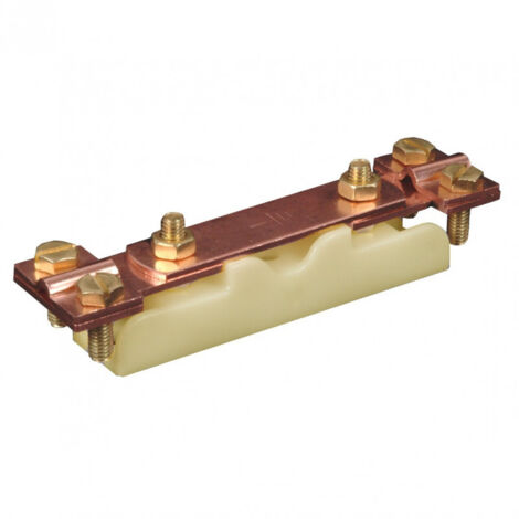 Eur Ohm – Barrette de terre cuivre 35 mm² – Longueur 140 mm – Hauteur 20 mm – Couple de serrage > 2,8 Nm – Pour câbles 4 à 10 mm