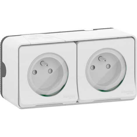 Mureva Styl - Double prise 2P+T précâblée horiz - saillie - IP55 - IK08 - blanc - SCHNEIDER ELECTRIC - MUR36027 (1/4)