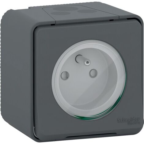 Schneider Electric – Double prise précâblée horizontale gris – Prise de courant complète – Indice de protection IP20 – 16A – Pour installation en saillie