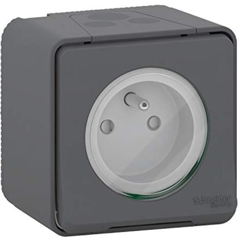 Schneider Electric – Prise de courant 2P+T à vis – saillie – IP55 – IK08 – gris RAL 7016 – 16A 250VCA – Entrées de câble Ø 6 à 12mm