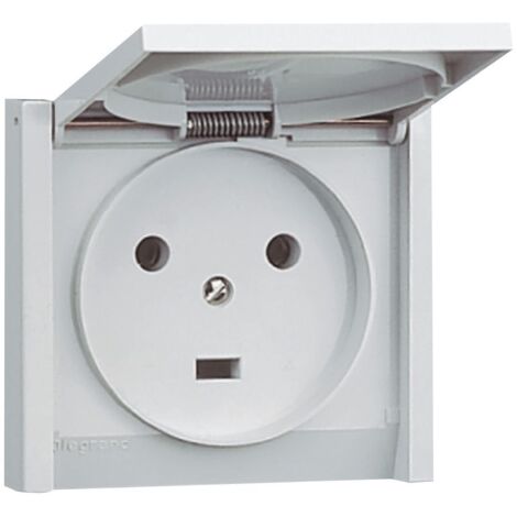 Legrand – Prise de courant étanche 2P+T 20A – IP44 – à fixer sur boîte Ø67mm – pour installation en milieu humide – Plexo complet encastré gris (1/5)