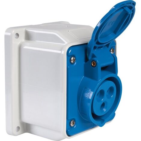 Gewiss – Prise murale fixe 2P+T 16A IP44 – Protection contre l'humidité et chocs IK08 – Installation murale en saillie à 10° – Pour chantiers et ateliers - GW62404 (1/8)