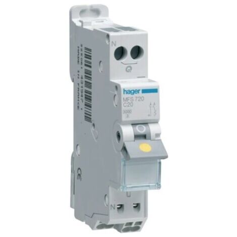 Hager – Disjoncteur unipolaire 20A – Courbe C – 3kA – Tension 230/400V – Température -25 à 60°C – Pour espaces confinés