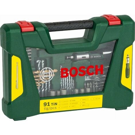 Coffret V-Line 91 pièces de forets et d'embouts TiN BOSCH avec tournevis à cliquet et tige magnétique - 2607017195