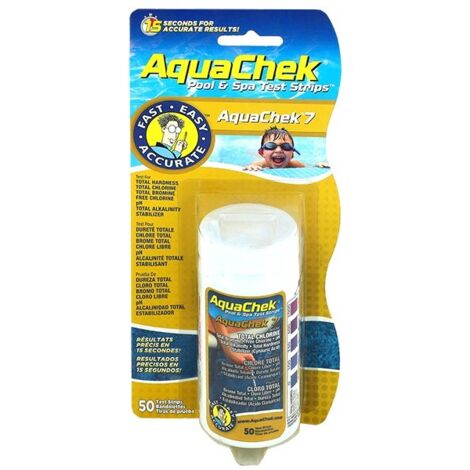 50 bandelettes d'analyse de l'eau 7 fonctions – Testeur pour piscine – Dureté, brome, chlore, pH, alcalinité, acide cyanurique – Aquachek - 541752AEU (1/5)