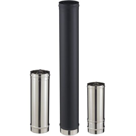 Poujoulat – Conduit de fumée réglable noir mat 80-130 – Évacuation efficace pour poêles à pellets – Installation mécanique pour étanchéité (1/3)