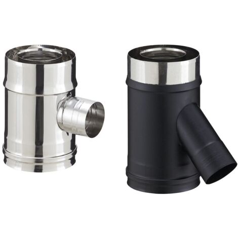 Poujoulat – Raccord fumisterie droit inox avec prise d'air 90° – Diamètre 80/130 – Noir mat pour poêle à granulés (1/2)