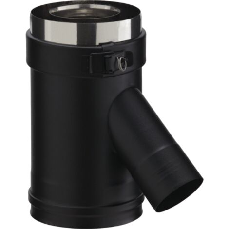 Poujoulat – Élément droit inox pour poêle à granulés – Prise d'air Ø80/130 – Angle 135° – Noir mat – Conduit de fumée concentrique (1/2)