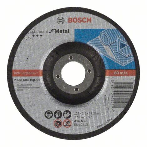 Bosch – Disque à tronçonner pour métal 125 mm – Alésage 22,23 mm – Épaisseur 2,5 mm – Oxyde d'aluminium – 2608603160