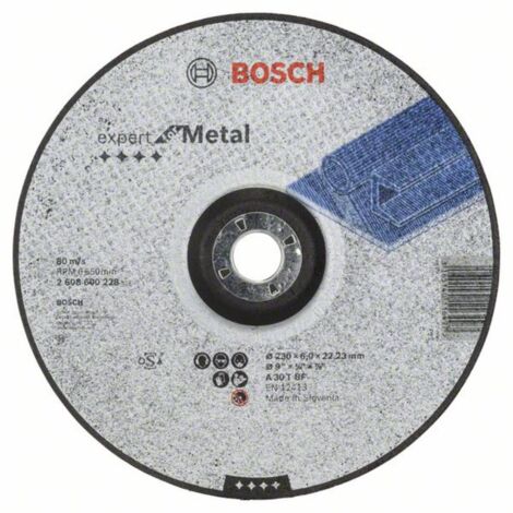 Bosch – Disque à tronçonner 230 mm pour métal – Épaisseur 6 mm – Alésage 22,23 mm – Vitesse 80 m/s – 2608600228