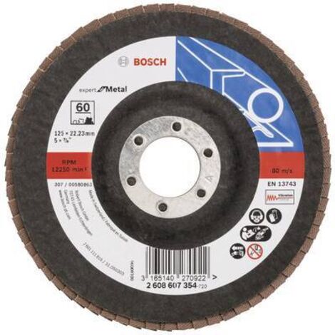 Plateau à lamelles BOSCH EXPERT FOR METAL à surface plate Ø125 - Grain 60 - 2608607354