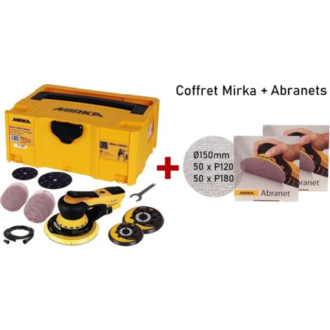 Mirka – Pack ponceuse orbitale DEROS II Pro 5650CV Ø 125/150 mm – Moteur sans charbon – 5 mm d'excentricité – Coffret avec 100 disques Abranet